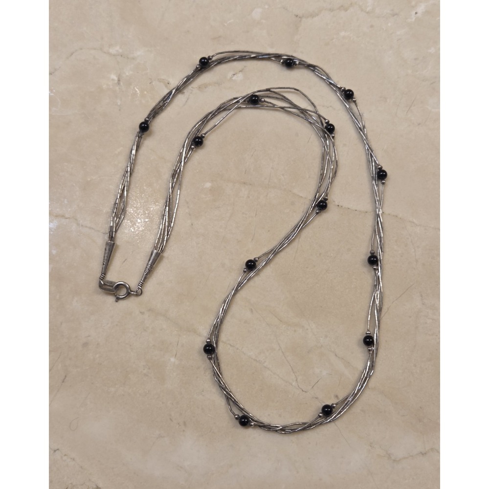 Vintage Carolyn Pollack 24" 5 Strand Onyx Liquid Sterling Silver Necklace - Picture 4 of 7
